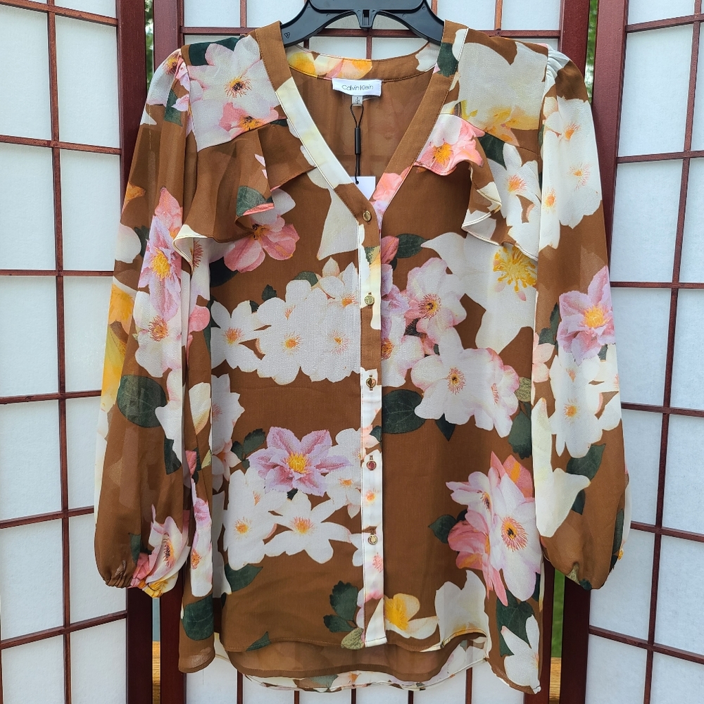 Calvin Klein Printed Long Sleeve Top Size S